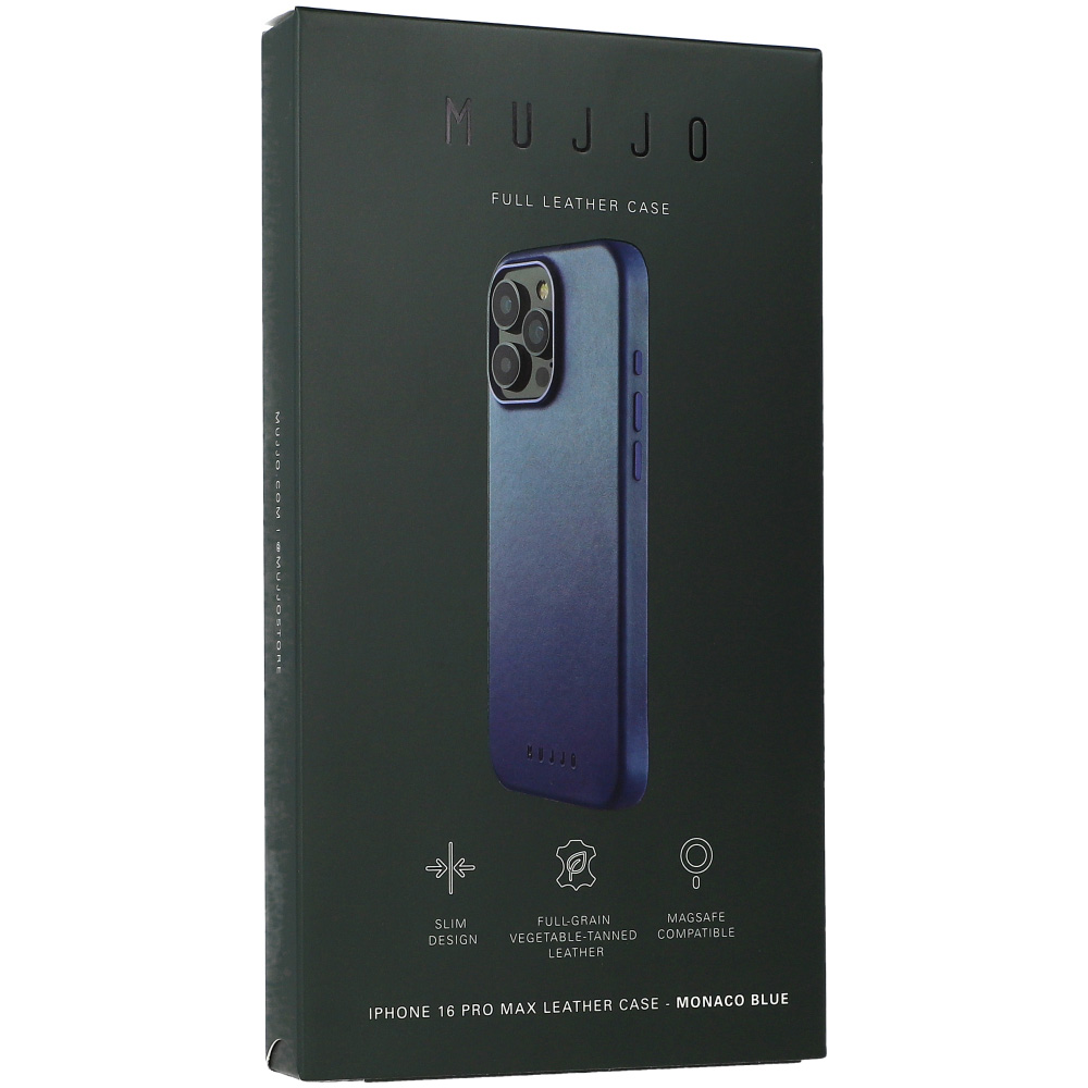Etui Mujjo Full Leather Case MagSafe do iPhone 16 Pro Max, granatowe
